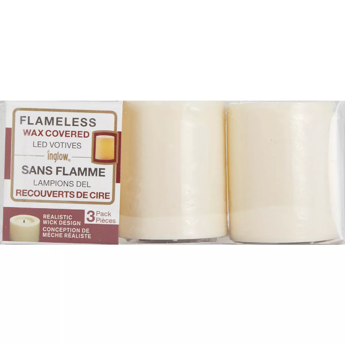 Inglow 1.75 In. H. x 1.25 In. Dia. Cream Wax-Covered Votive Flameless Candle (3-Pack) - photo 2