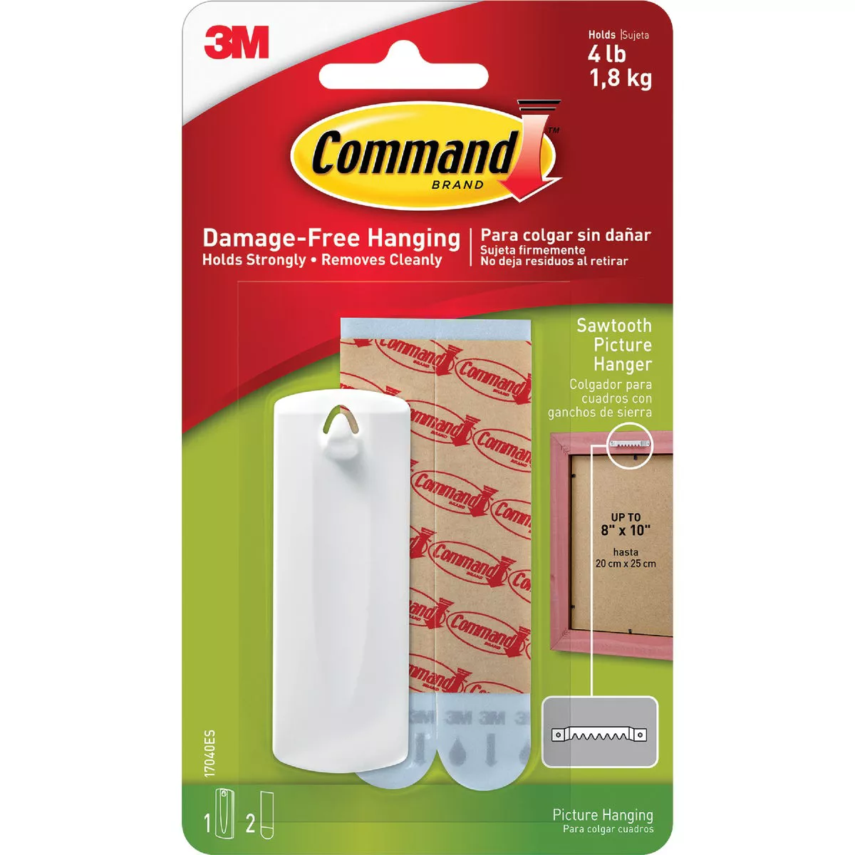 Command Sawtooth Picture Hanger, White, 1 Hanger, 2 Strips - photo 2
