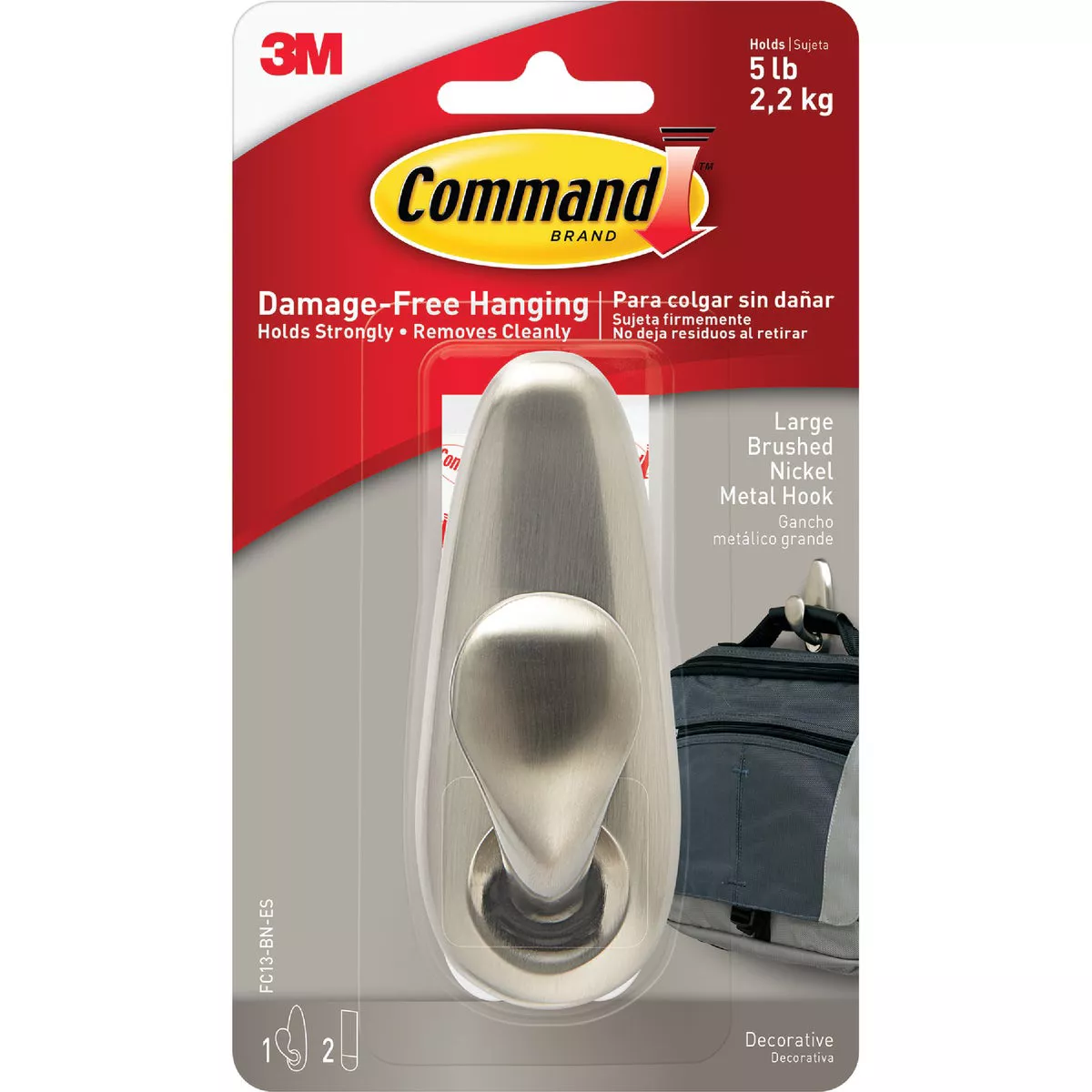 Command Large Forever Classic Hook, Brushed Nickel, 1 Hook, 2 Strips - photo 2