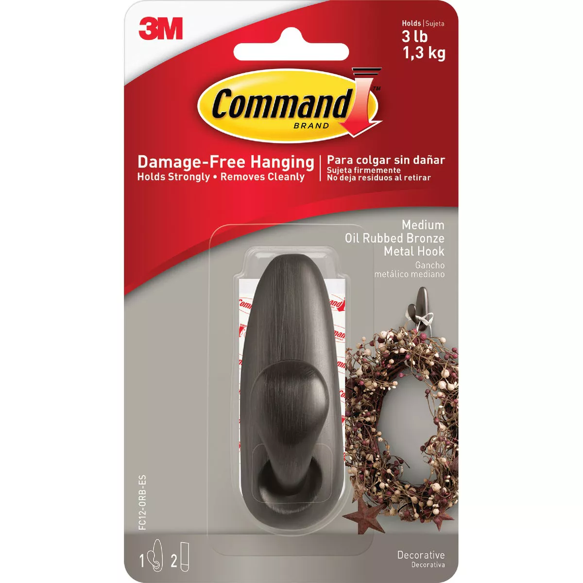 Command Medium Forever Classic Hook, Oil Rubbed Bronze, 1 Hook, 2 Strips - photo 2