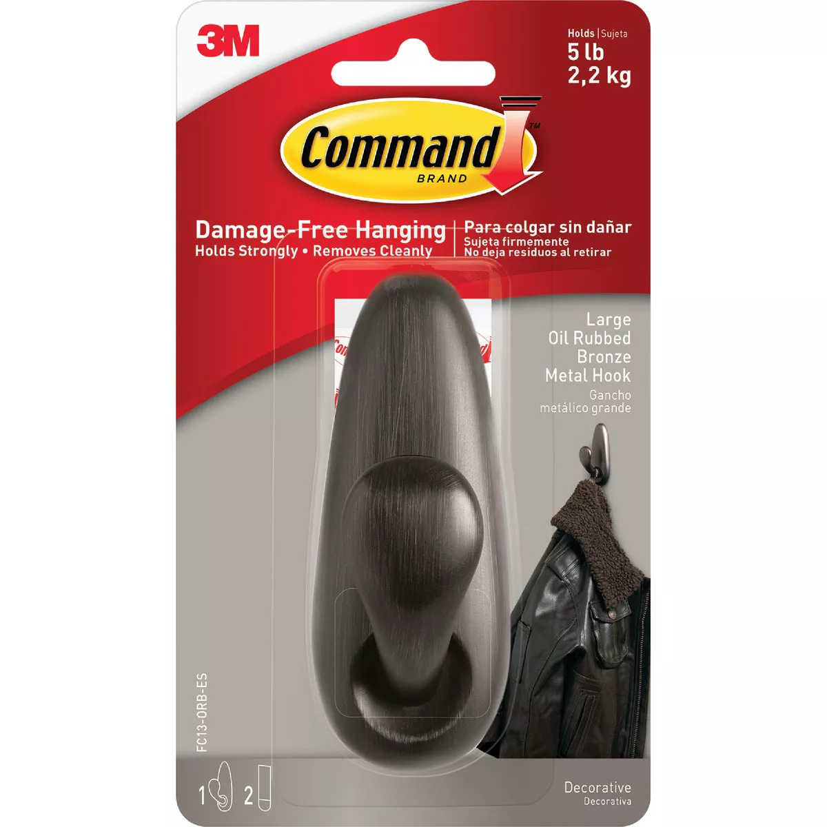 Command Large Forever Classic Hook, Oil Rubbed Bronze, 1 Hook, 2 Strips - photo 2