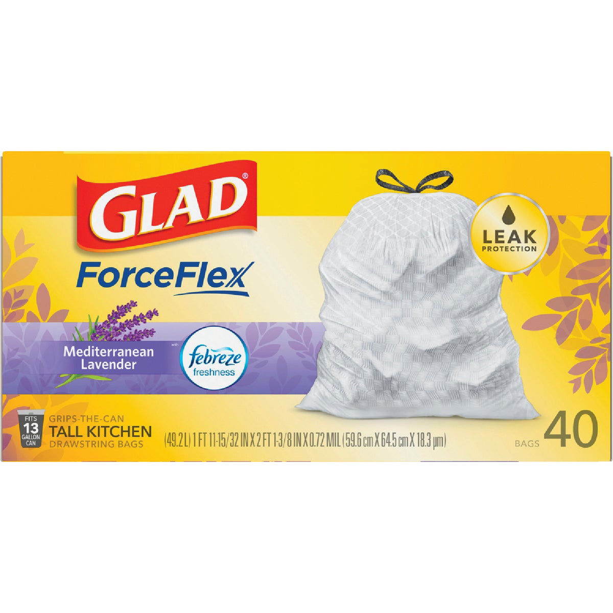 Glad Forceflex Tall Kitchen Drawstring Trash Bags - Febreze Lavender - 13  Gallon : Target