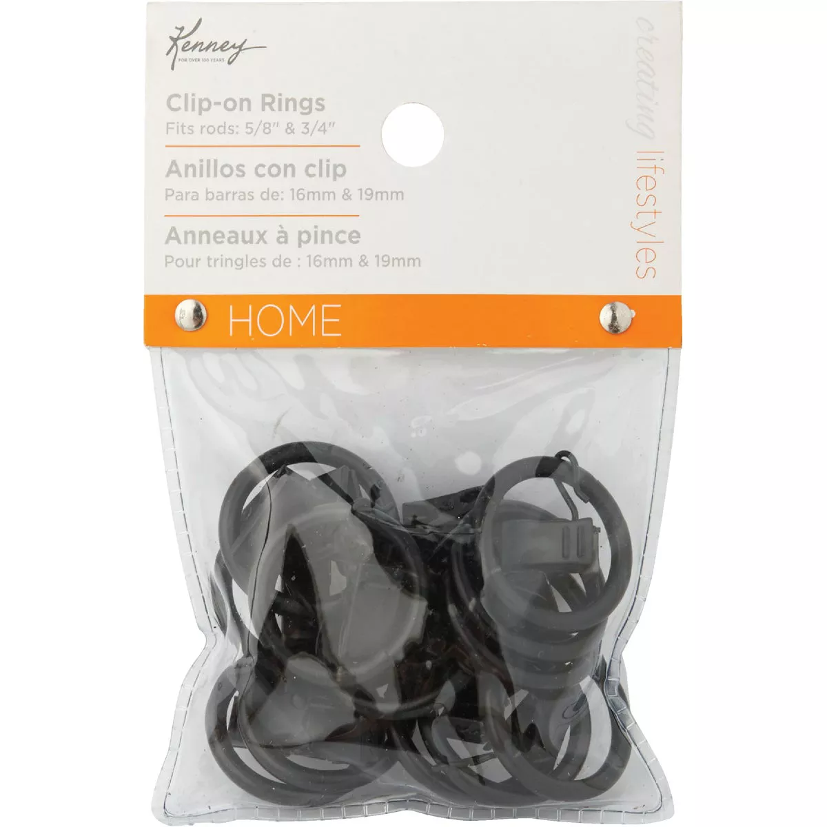 Kenney 5/8 In. To 3/4 In. Clip Curtain Ring, Black (14-Pack) - photo 2