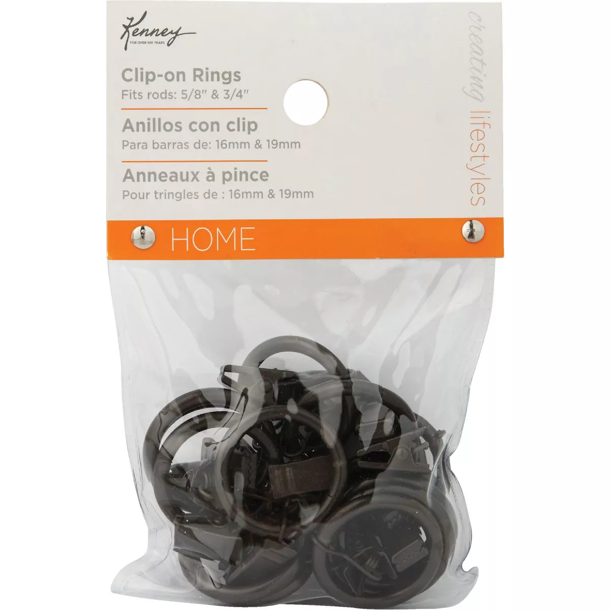 Kenney 5/8 In. To 3/4 In. Clip Curtain Ring, Brown (14-Pack) - photo 2