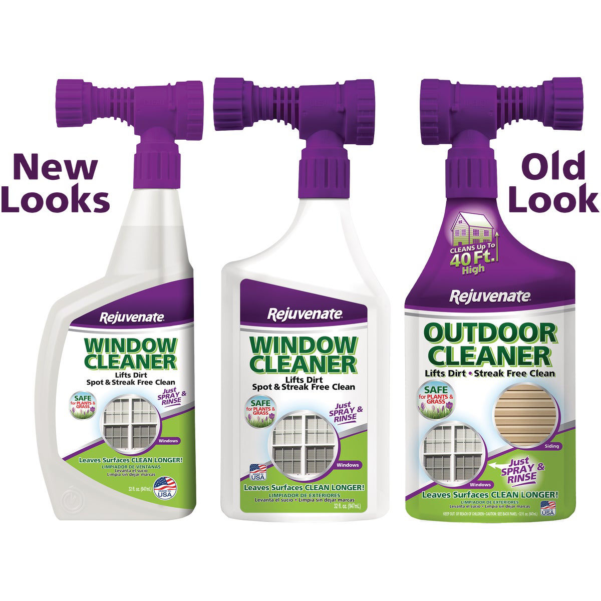 Rejuvenate Outdoor Window Spray and Rinse Cleaner with Hose End Adapter (3  x 32oz)