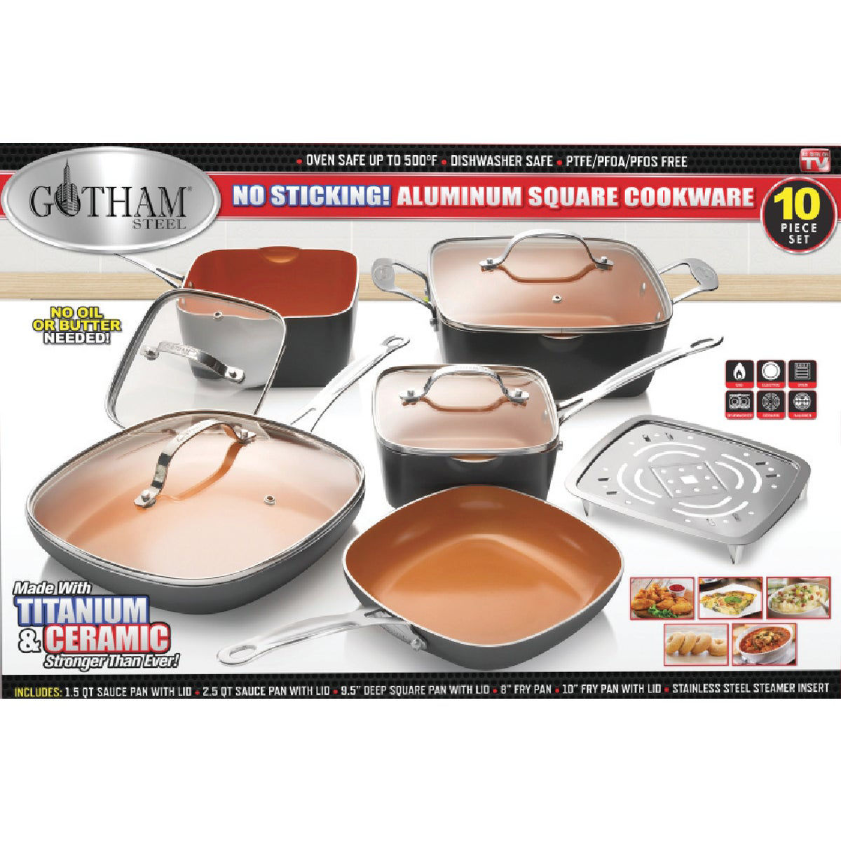 Gotham Steel 9.5 in. Aluminum Ti-Ceramic Non-Stick Deep Square Fry