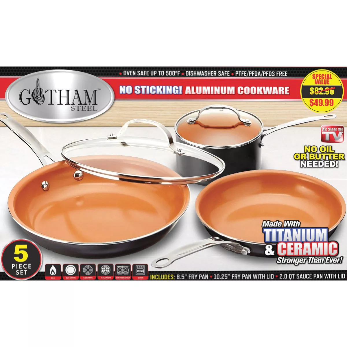 Gotham Steel Gray Non-Stick Aluminum Round Cookware Set (5-Piece) - photo 2