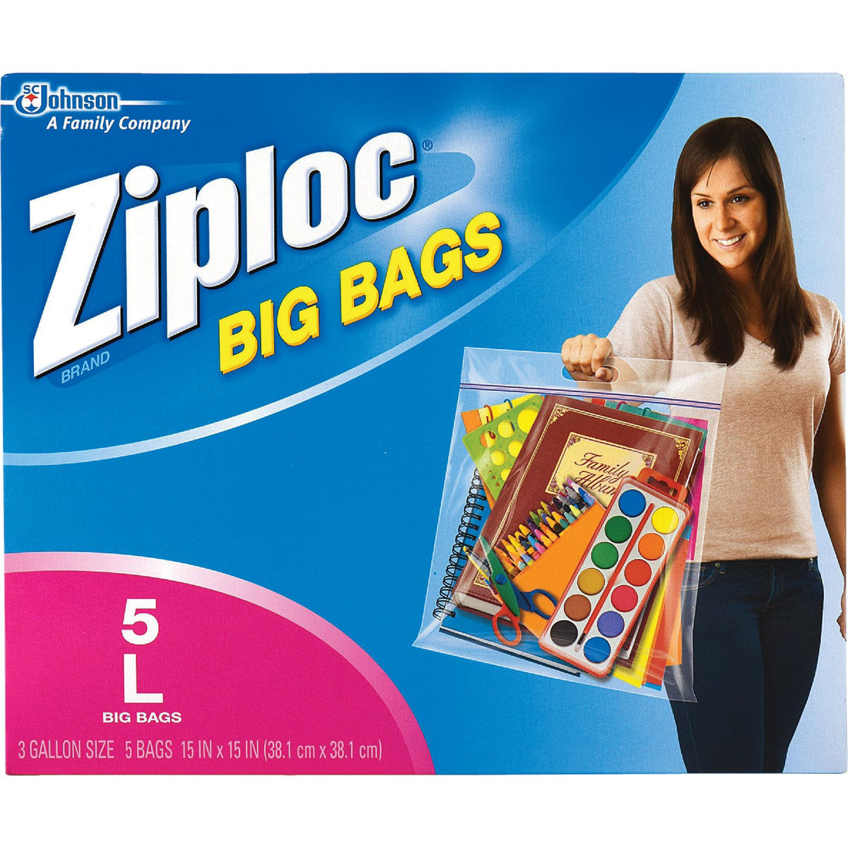 Ziploc Big Bags, Stand & Fill, Large, 3 Gallon - 5 bags