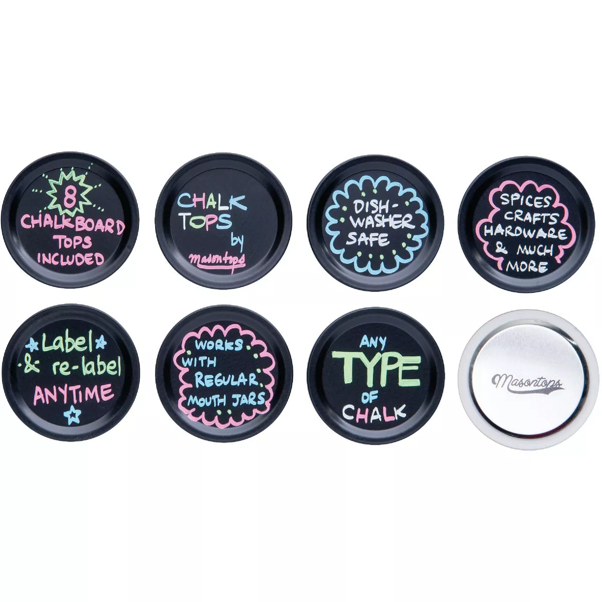 Masontops Regular-Mouth Chalk Top Canning Jar Lids (8-Count)