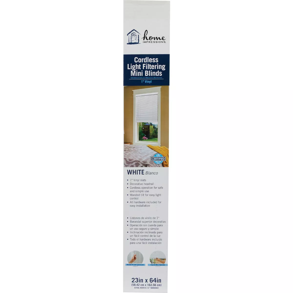 Home Impressions 23 In. x 64 In. x 1 In. White Vinyl Light Filtering Cordless Mini Blind - photo 2