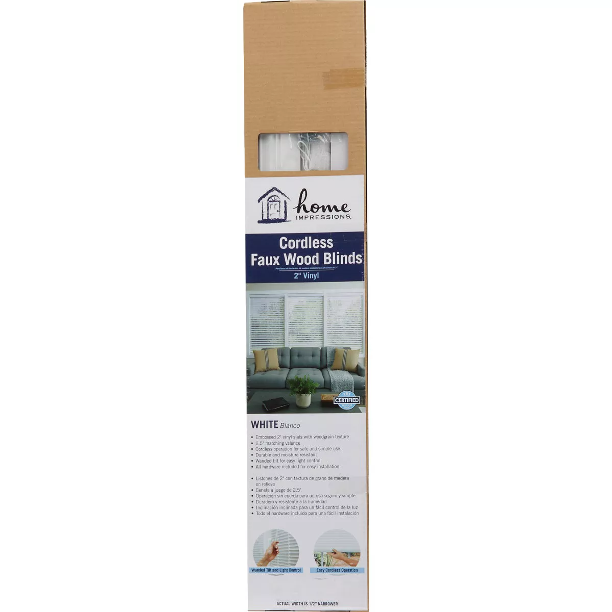 Home Impressions 27 In. x 64 In. x 2 In. White Faux Wood Cordless Blind - photo 2