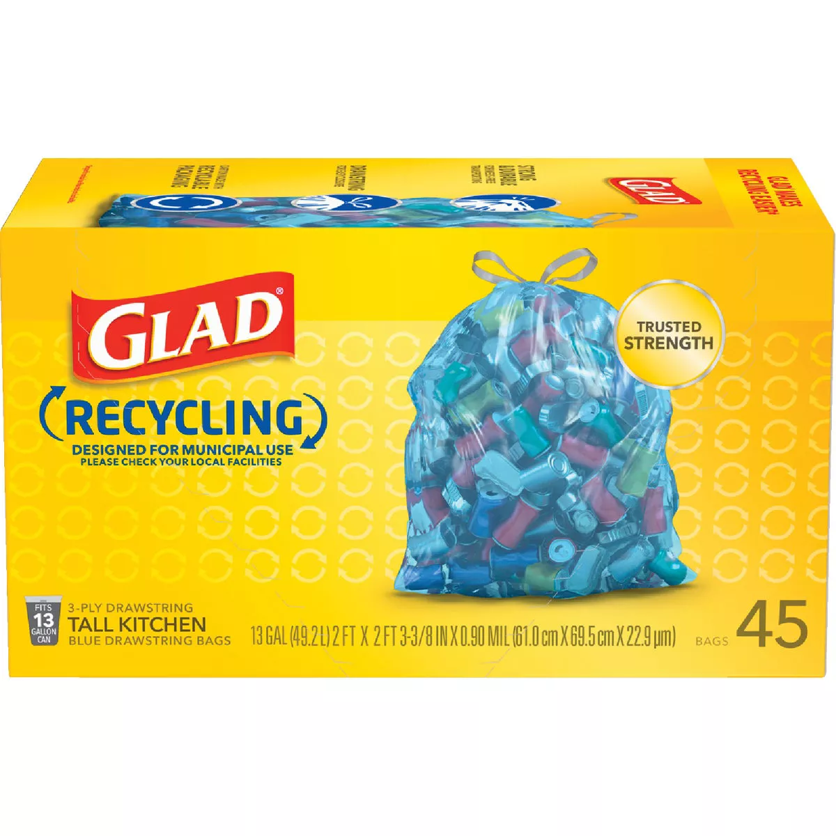 Glad Recycling 13 Gal. Tall Kitchen Blue Trash Bag (45-Count)