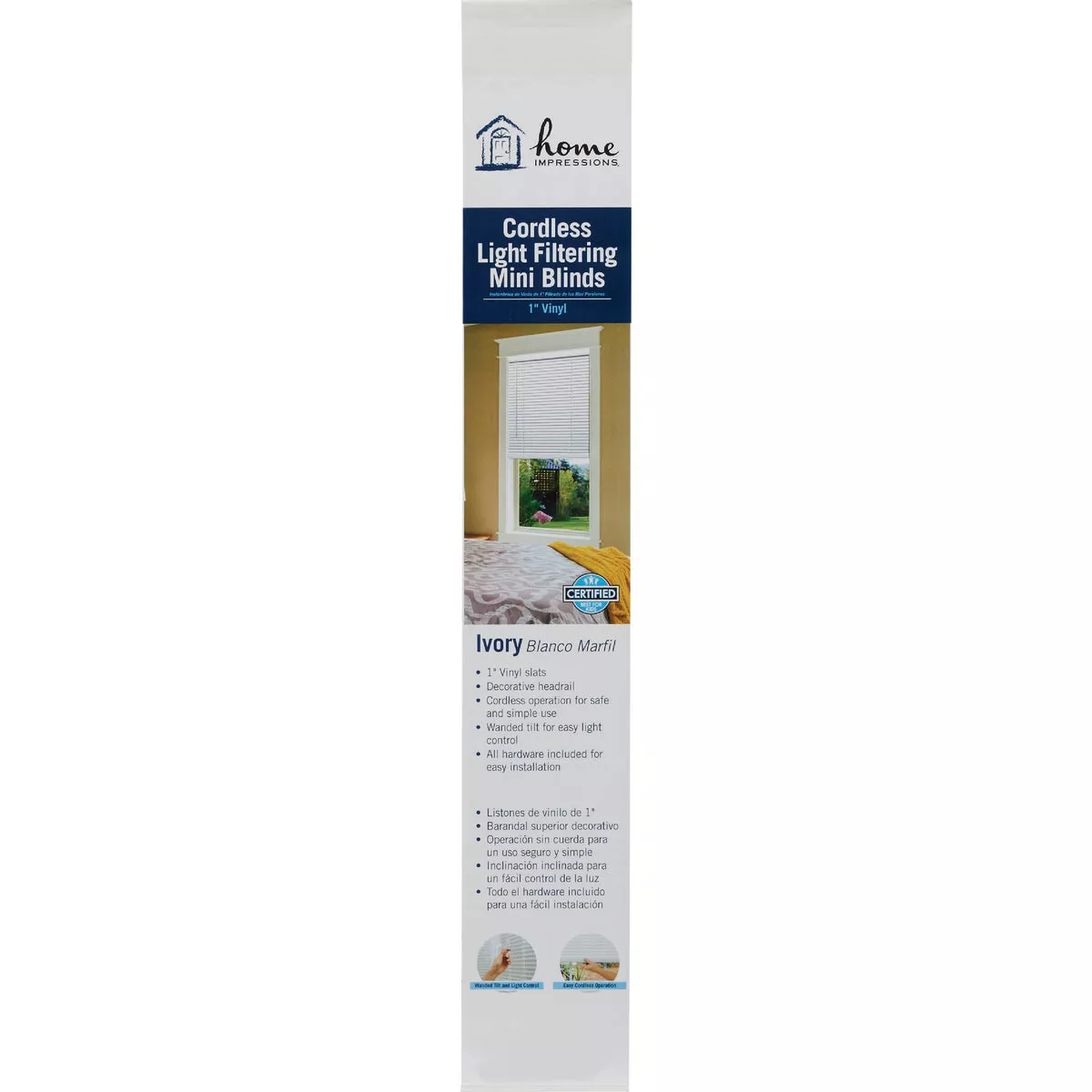Home Impressions 48 In. x 64 In. x 1 In. Ivory Vinyl Light Filtering Cordless Mini Blind - photo 2