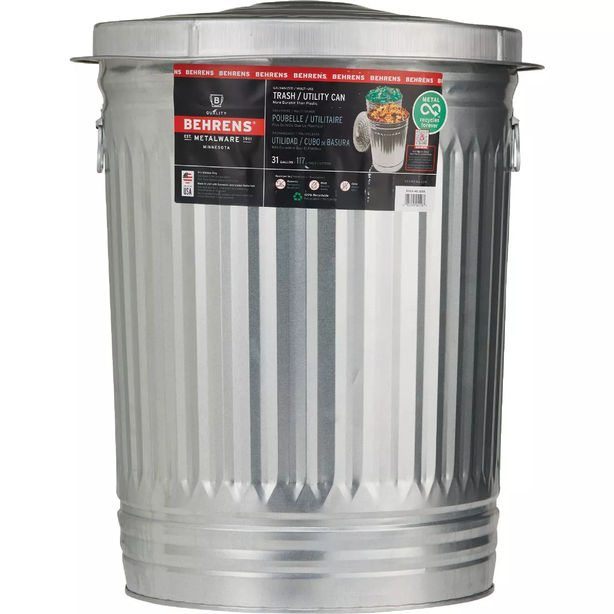 Behrens 31 Gal. Silver Trash Can with Lid