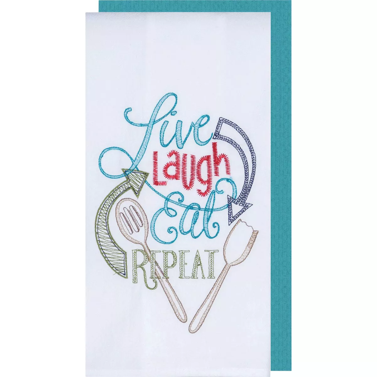 Kay Dee Designs Live Laugh Eat Repeat Embroidered Kitchen Towel (2-Pack)