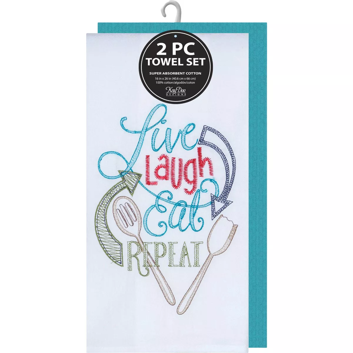 Kay Dee Designs Live Laugh Eat Repeat Embroidered Kitchen Towel (2-Pack) - photo 2