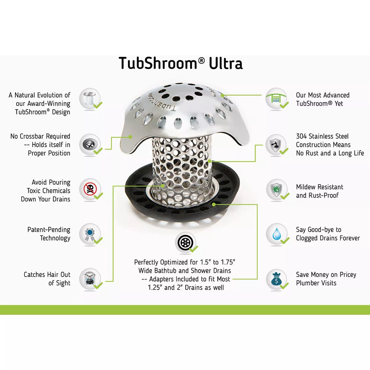 TubShroom Ultra Edition 1.5 In. Chrome Stainless Steel Hair Catcher - photo 4