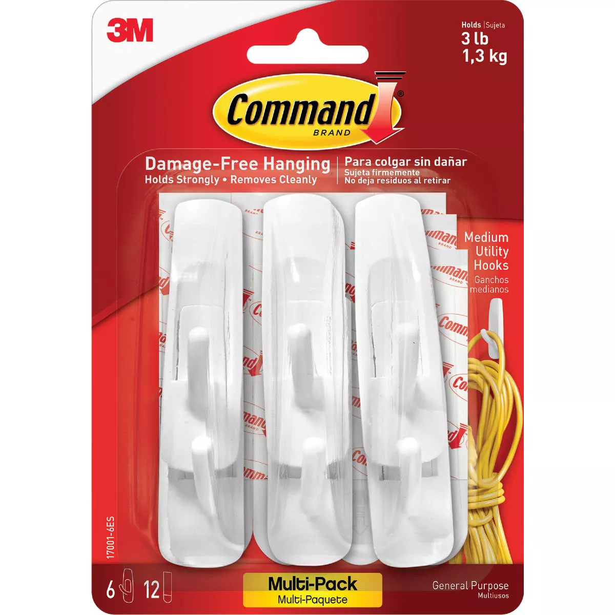 Command Medium Utility Hook Value Pack, White, 6 Hooks, 12 Strips - photo 2