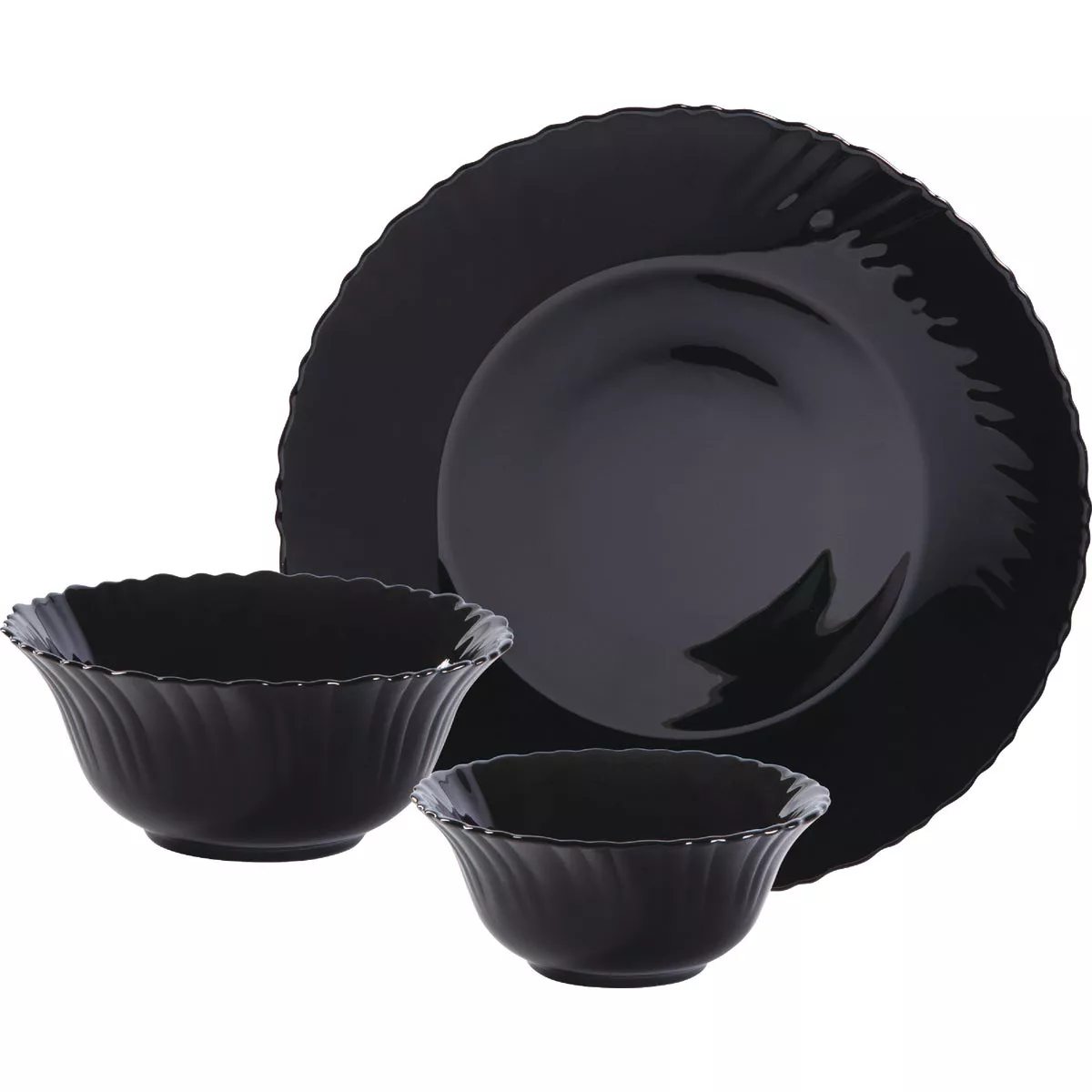 Gibson Home Ultra Bandini Black Glass Dinnerware Set (12-Piece)