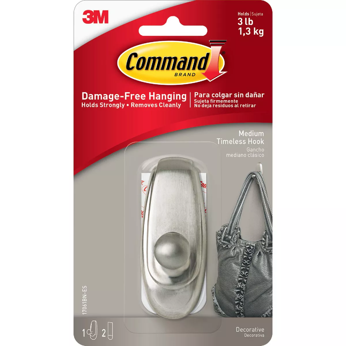 3M Command Medium Metallic Timeless Adhesive Hook
