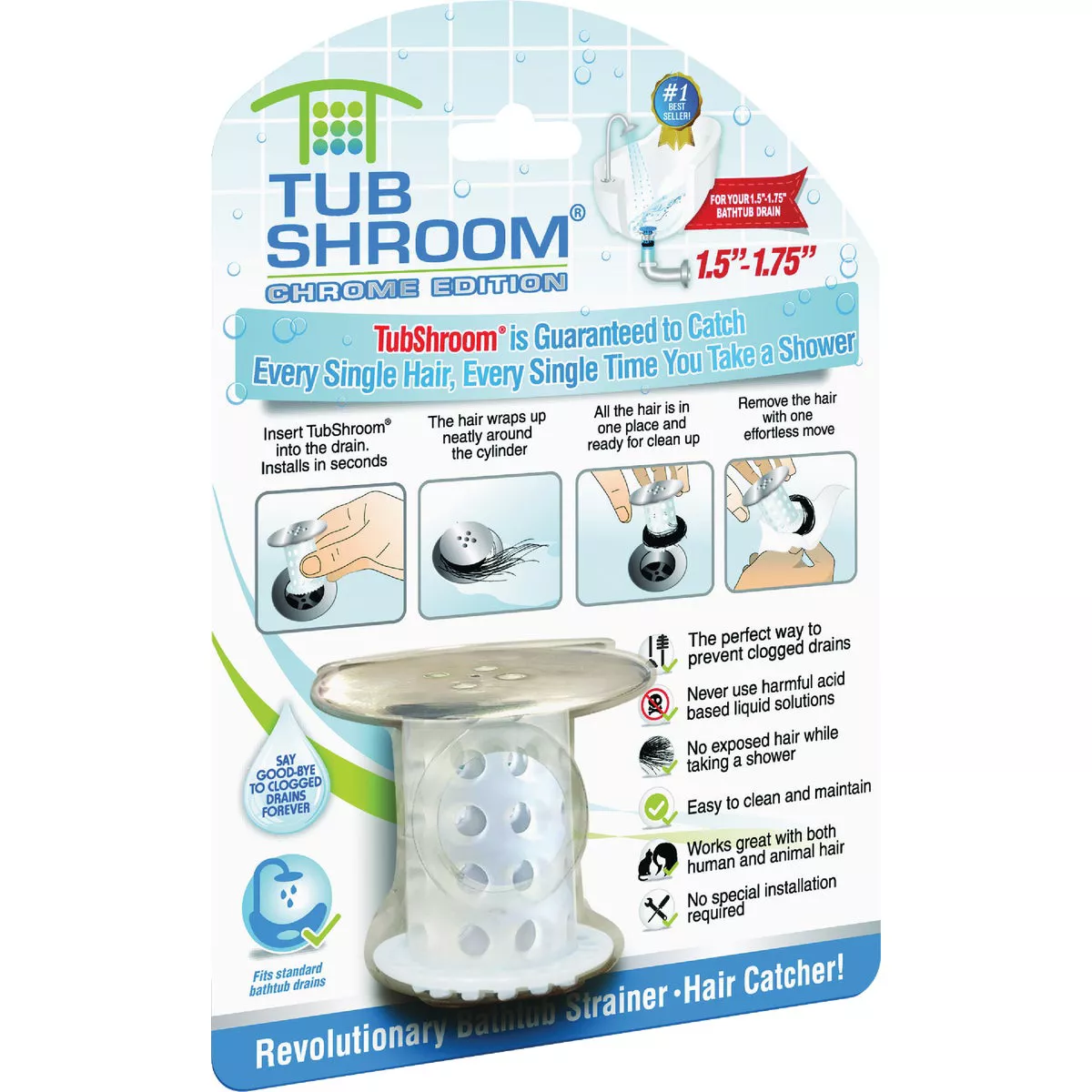 TubShroom Chrome Edition 1.75 In. Chrome Plastic No Clog Drain Stopper - photo 9