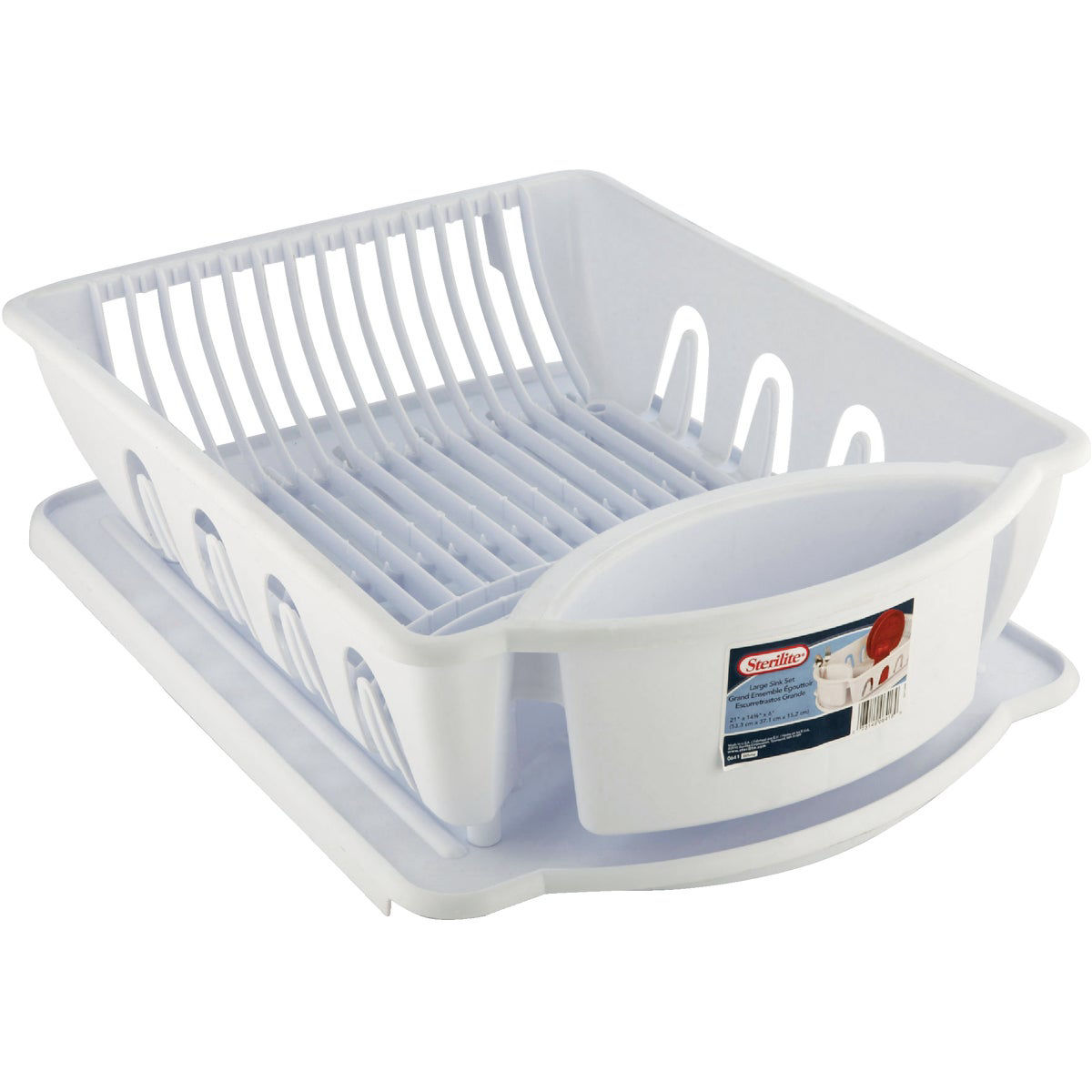 STERILITE 2-Piece Large Sink Set Dish Rack Drainer, White (18 L x 13 3/4 W  x 5 1/2 H), 3/4 L x 3/4 W x