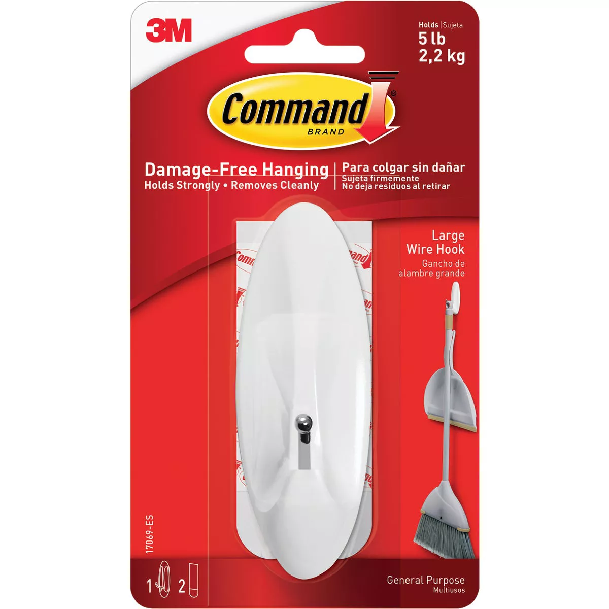 Command Large Wire Hook, White, 1 Hook, 2 Strips - photo 2