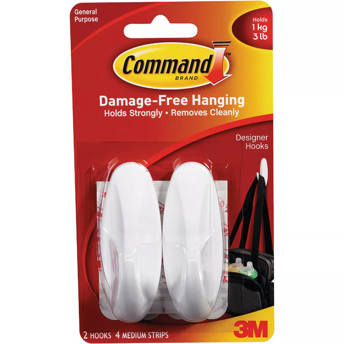 Command Medium Designer Hooks, White, 2 Hooks, 4 Strips - photo 2