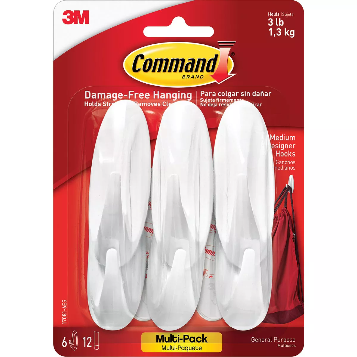 Command Medium Designer Hooks Value Pack, White, 6 Hooks, 12 Strips - photo 2