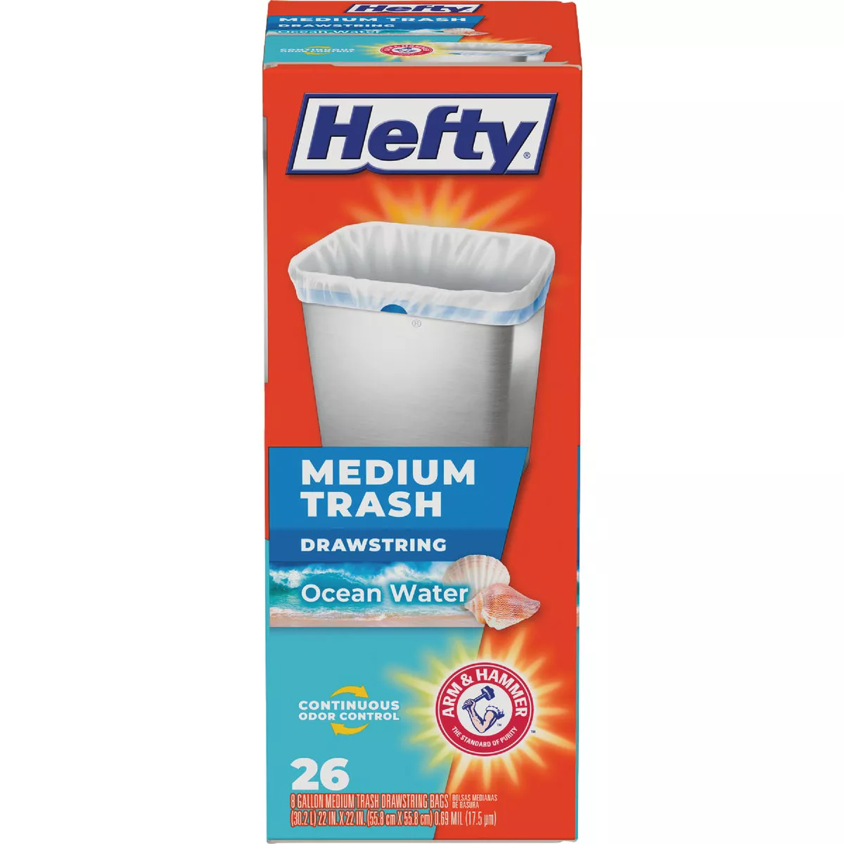 Hefty 8 Gal. White Drawstring Ocean Water Scent Trash Bag (26-Count)