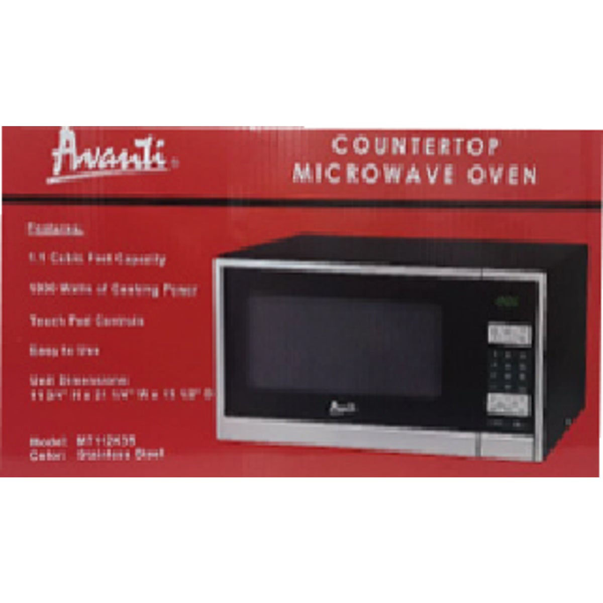 Avanti 1.1cf 1000W Black with Stainless Steel Front Microwave MT115V3S