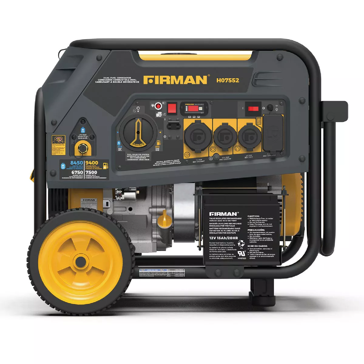 FIRMAN Hybrid 7500W (Gas) / 6750W (LPG) Dual Fuel Recoil/Electric Start Generator (CARB Certified)