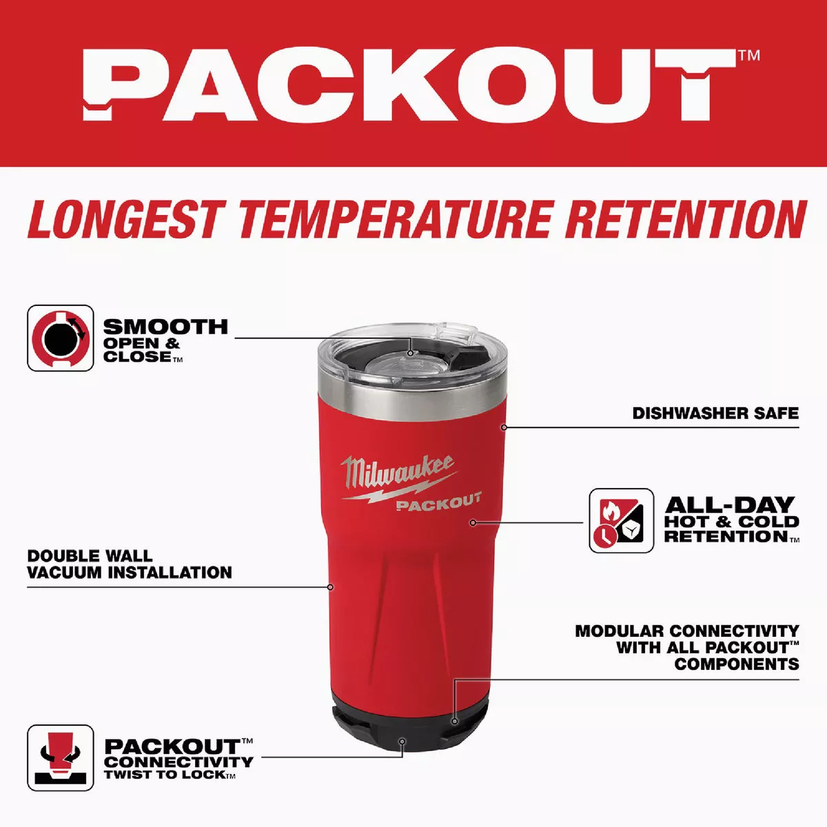 Milwaukee PACKOUT 20 Oz. Red Insulated Tumbler - photo 3