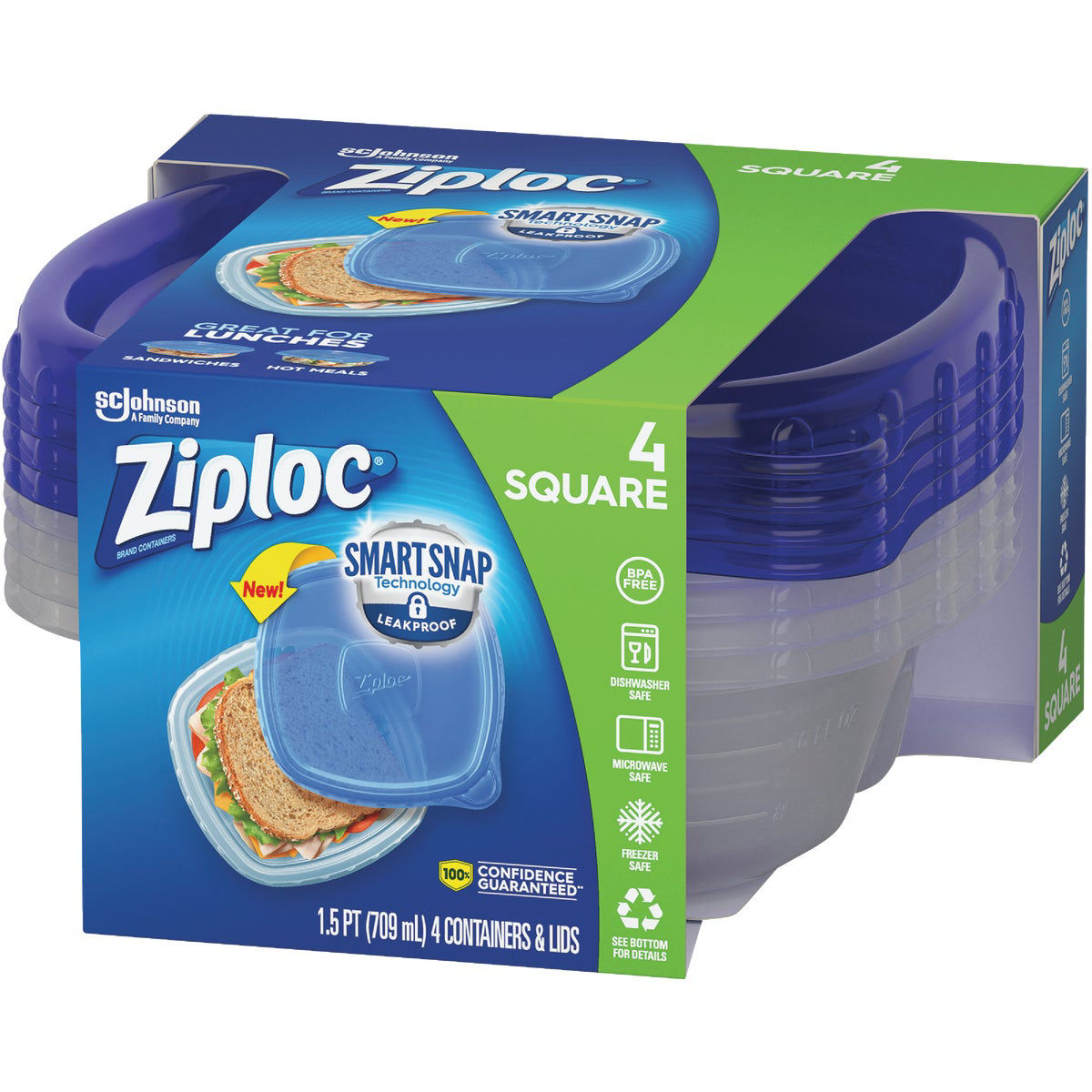 Ziploc 1.5 Pt. Clear Square Food Storage Container with Lids (4-Pack)