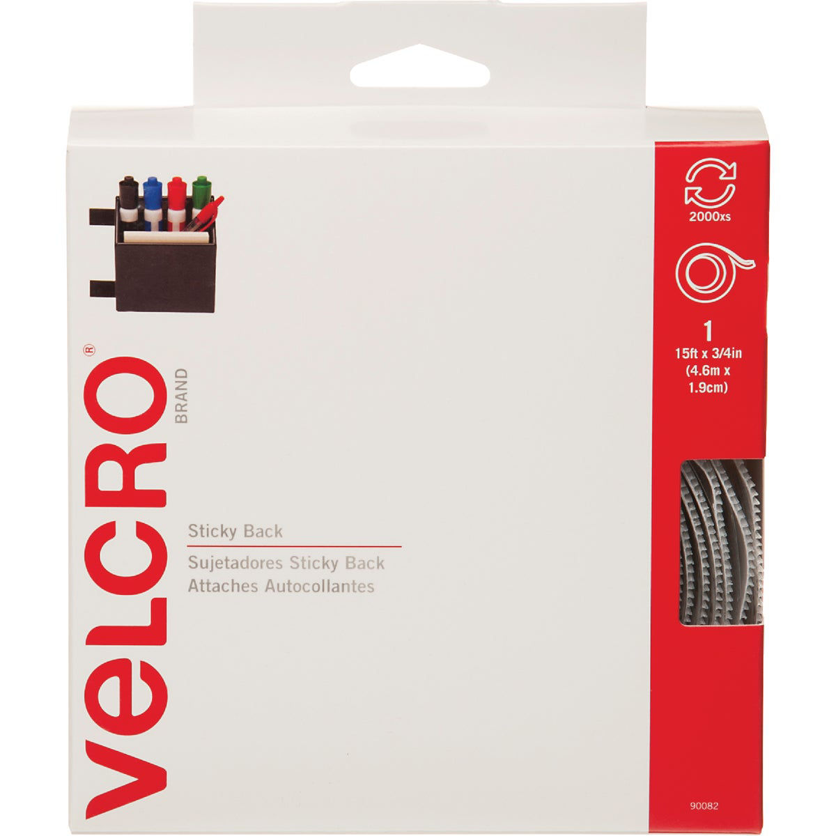 Velcro® Brand 3/4 x 15' Sticky Back Hook & Loop Fastener Roll, White  (90082)
