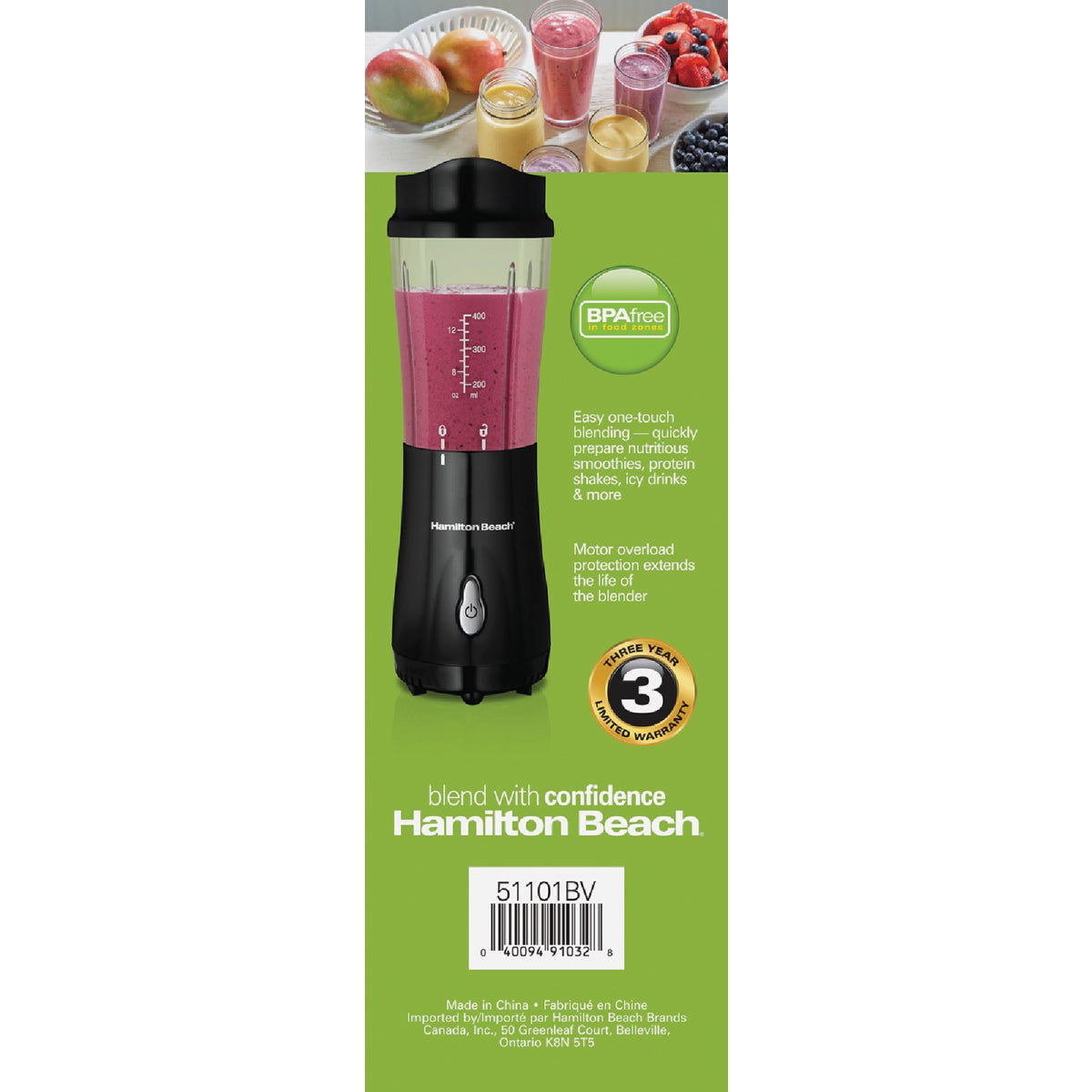 Hamilton Beach 14 Oz. Black Personal Blender with Travel Lid Do it Best