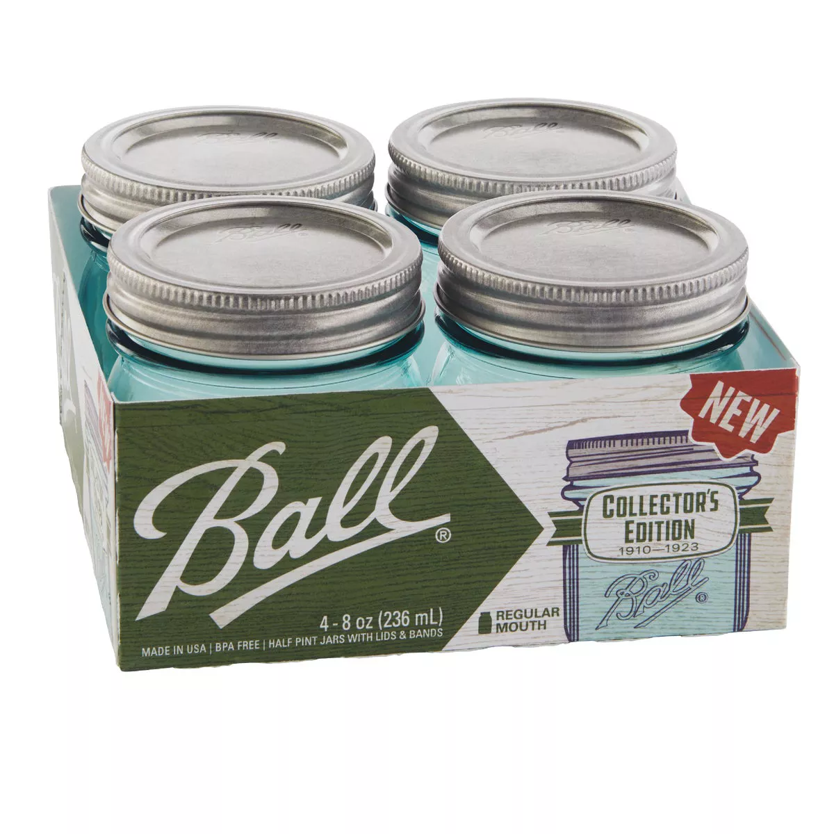 Ball Collector's Edition 1/2 Pint Regular Mouth Aqua Vintage Canning Jar (4-Count)