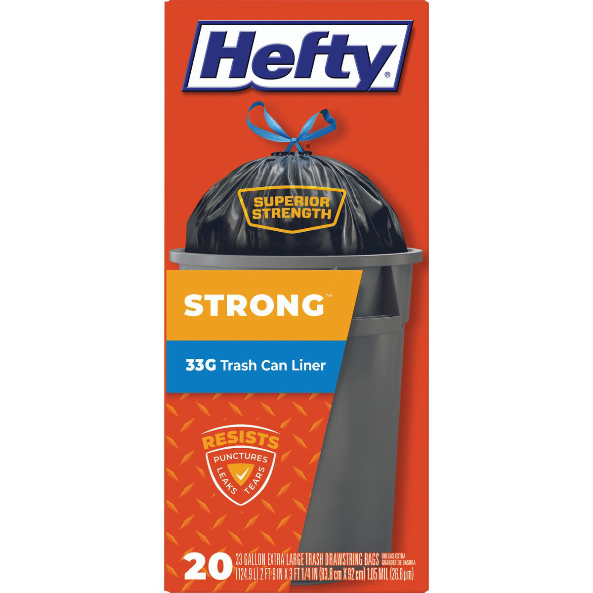 Hefty Strong Large Trash Bags, 33 Gallon, 48 Count