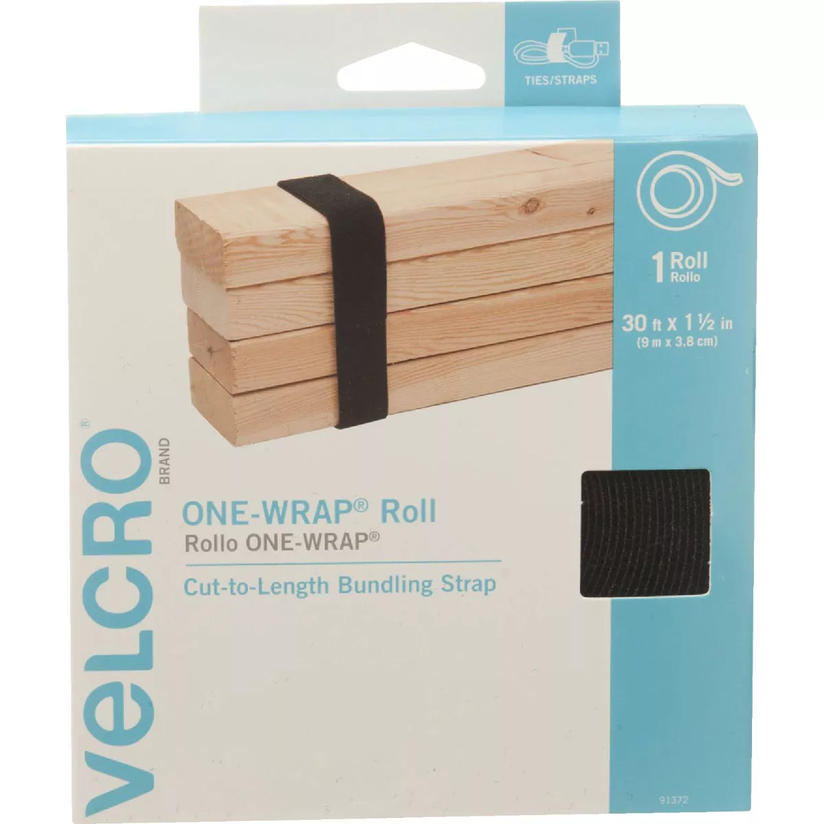 VELCRO Brand One-Wrap 1-1/2 In. x 30 Ft. Black Multi-Use Hook & Loop Roll