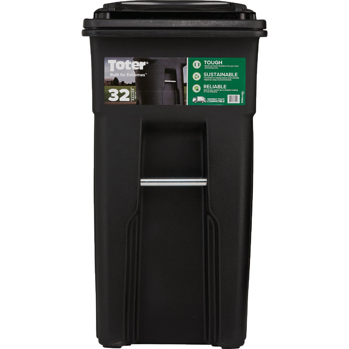 Toter 32 Gal. Black Outdoor Trash Can With Attached Lid and Wheels | Do ...