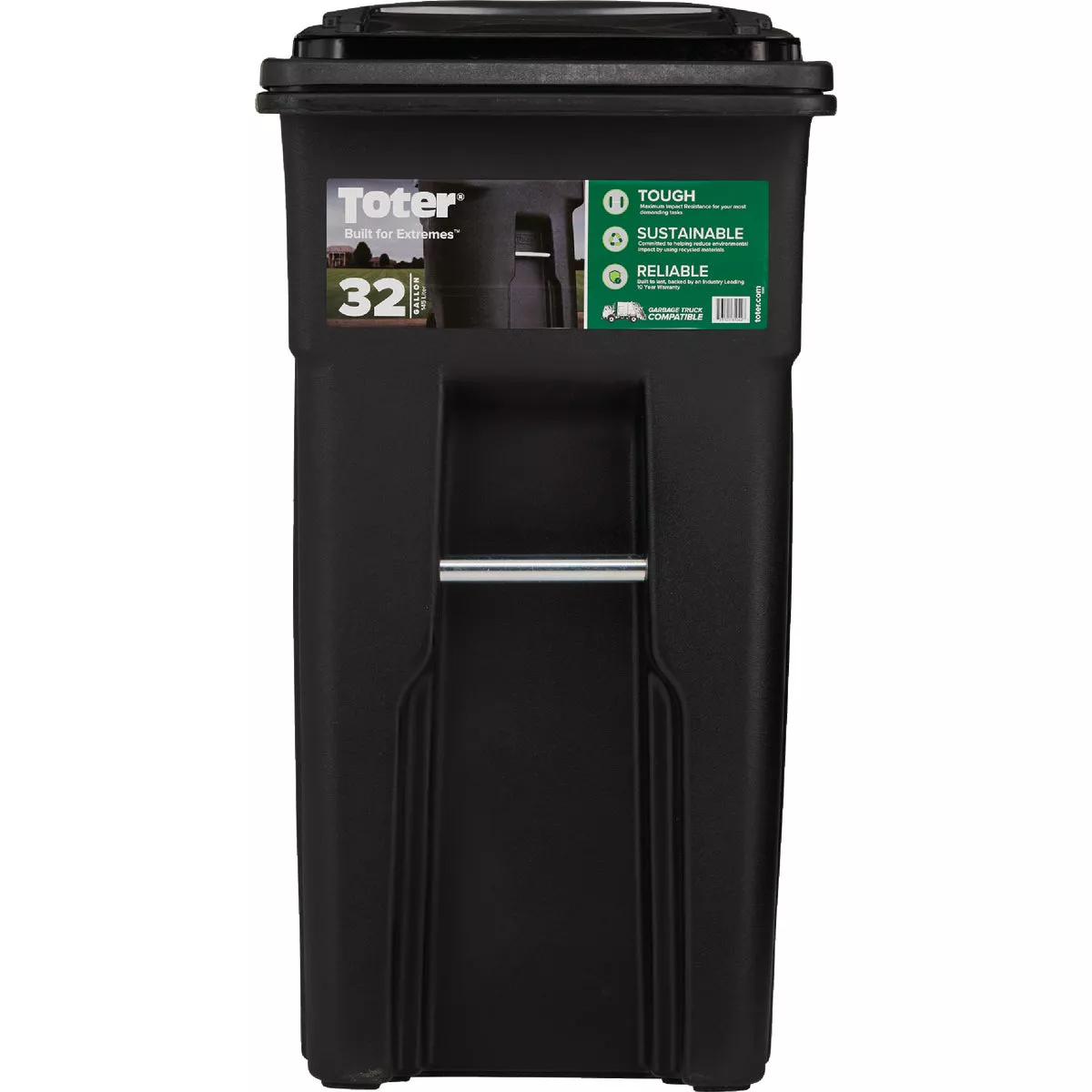 Toter 32 Gal. Black Outdoor Trash Can With Attached Lid and Wheels - photo 5