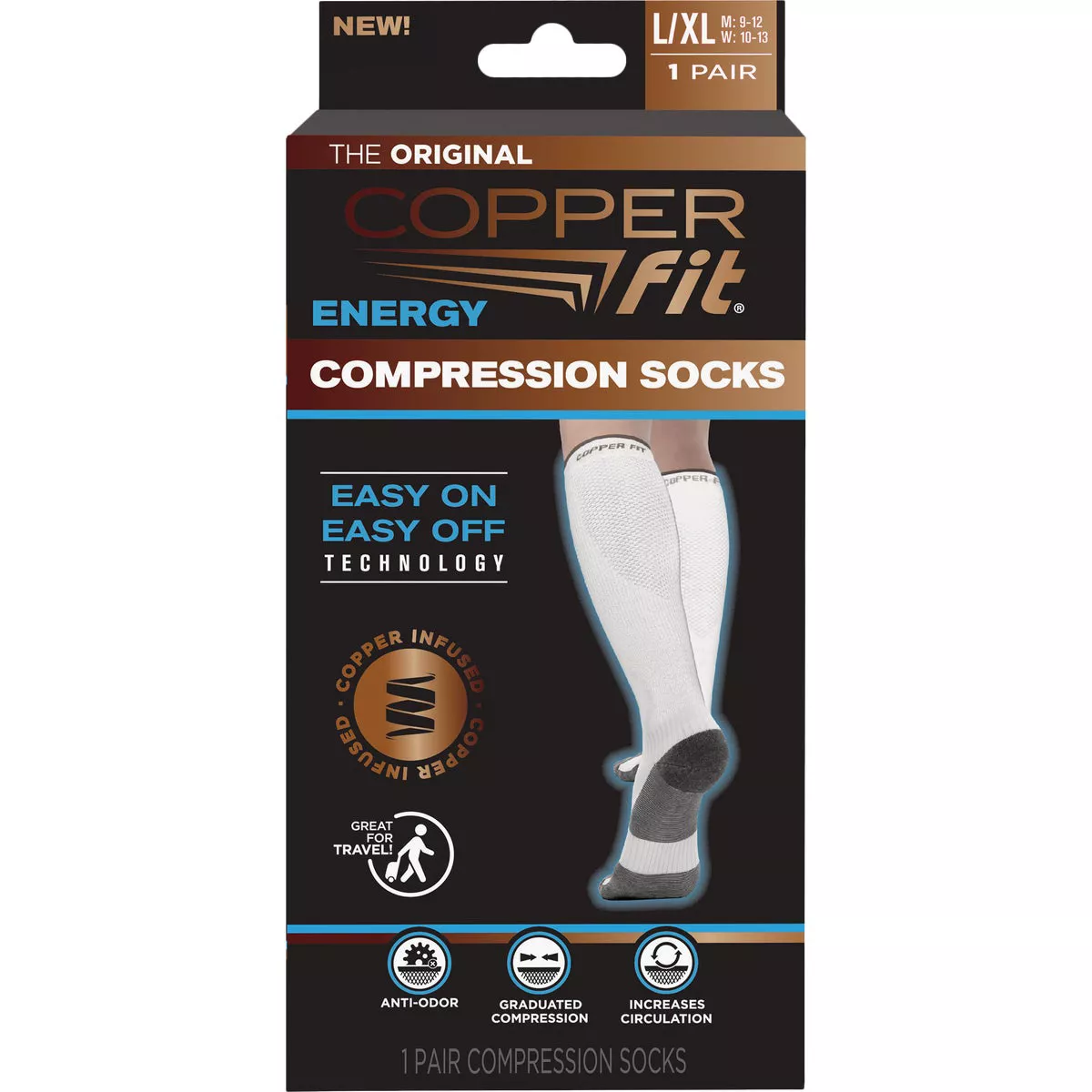Copper Fit Large/XL White Energy Compression Socks