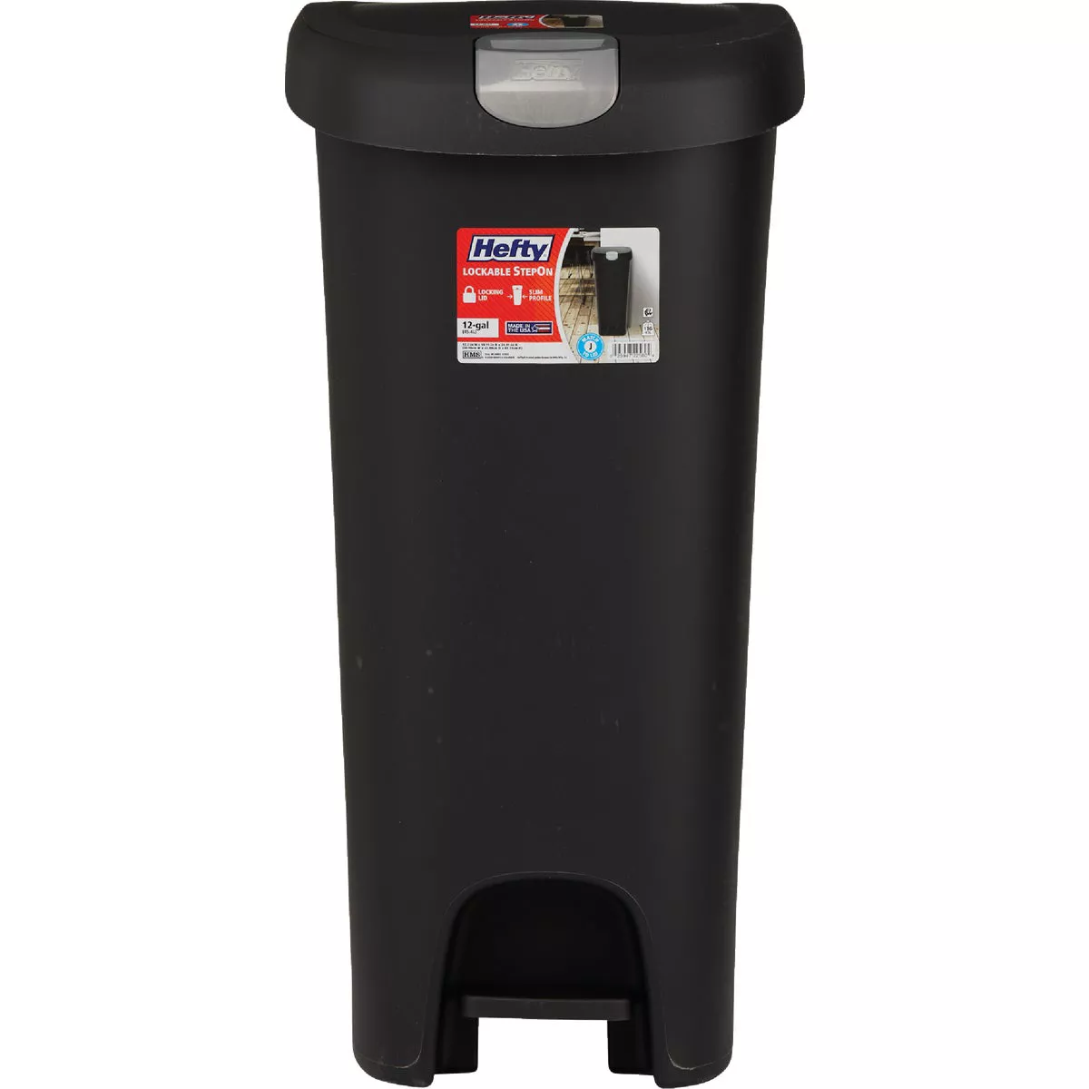 Hefty 12 Gal. Black Lid Lock Step-On Wastebasket - photo 2