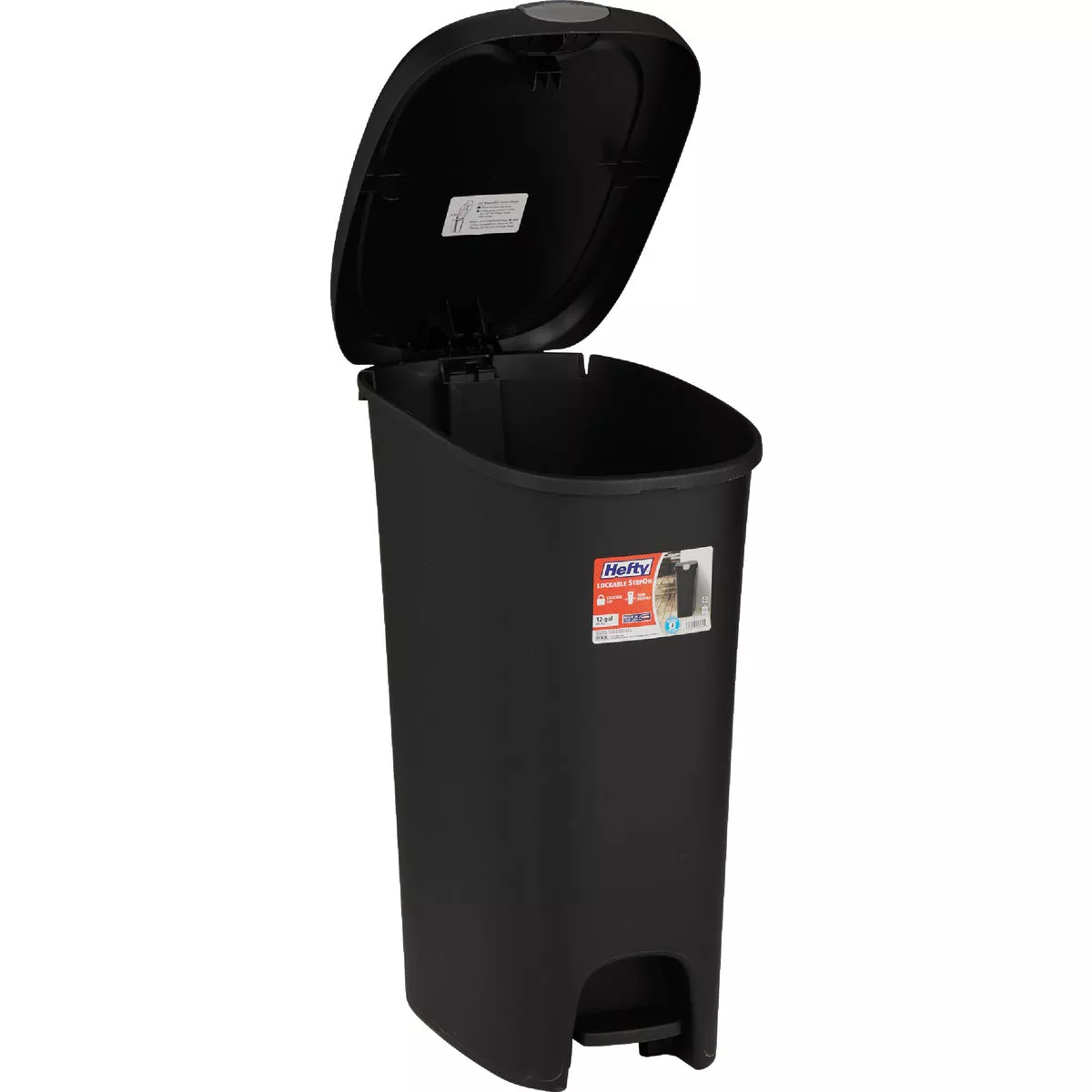 Hefty 12 Gal. Black Lid Lock Step-On Wastebasket - photo 3