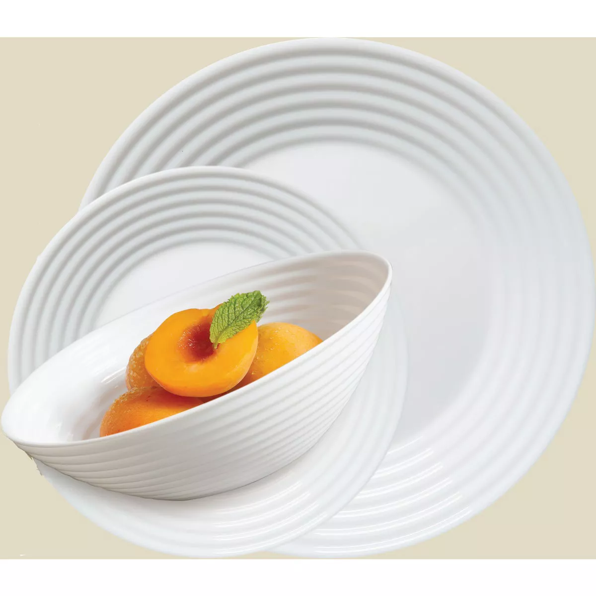 Gibson Ultra Patio White Embossed Tempered Glass Dinnerware Set (12-Piece) - photo 6