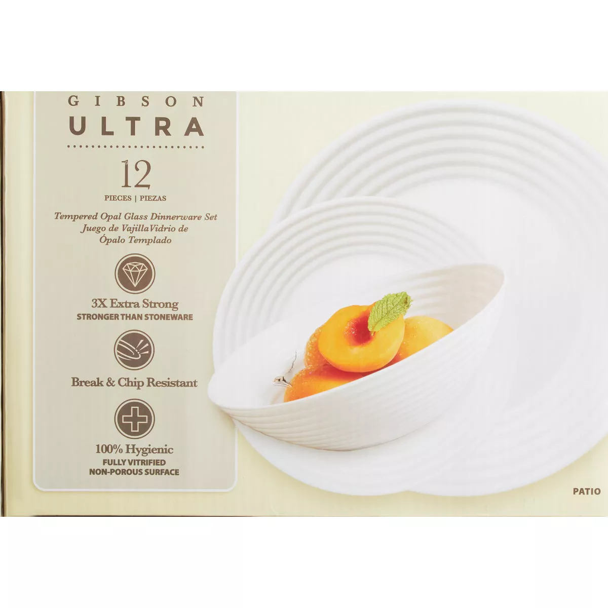 Gibson Ultra Patio White Embossed Tempered Glass Dinnerware Set (12-Piece) - photo 2