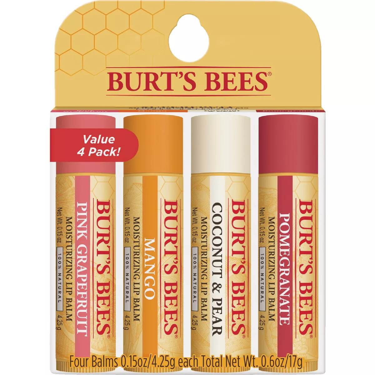 Burt's Bees Super Fruit Pink Grapefruit, Mango, Coconut & Pear and Pomegranate Lip Balm (4-Pack) - photo 2