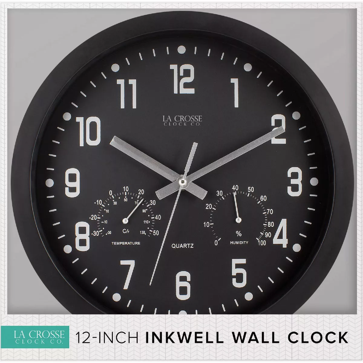 La Crosse Clock Co. 12 In. Inkwell Black Wall Clock Hygrometer & Thermometer - photo 2