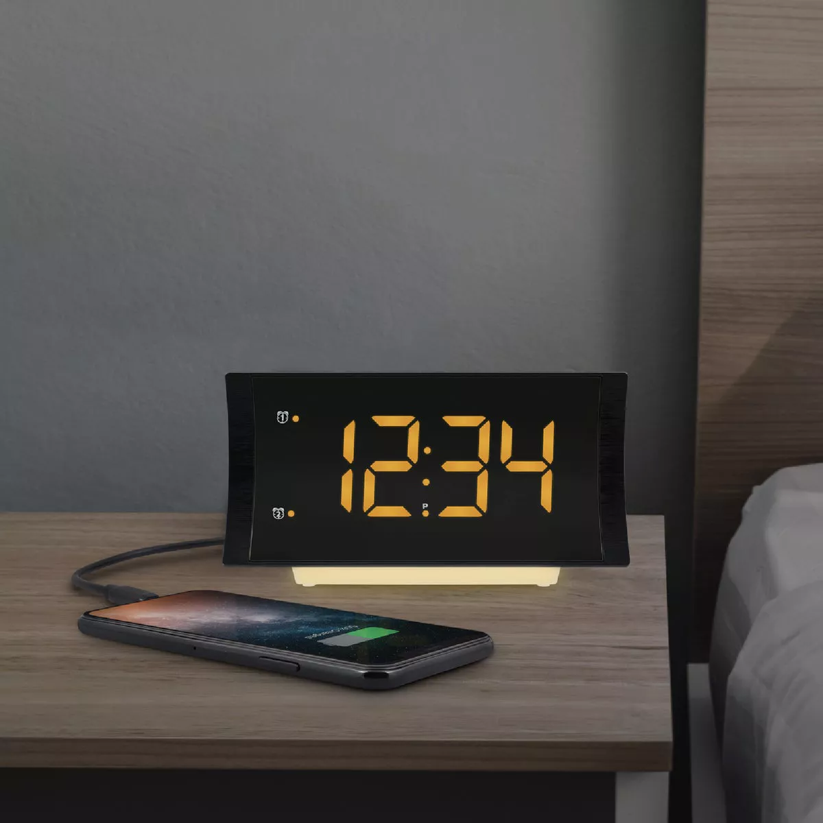 La Crosse Technology Curved LED Alarm Clock with Radio & USB Charging Port - photo 5