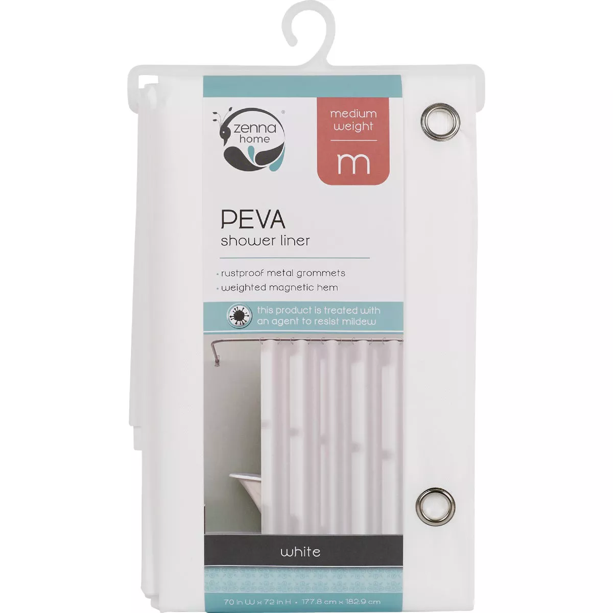 Zenith Zenna Home 70 In. x 72 In. White Medium Weight PEVA Shower Curtain Liner